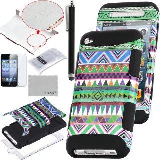 Pandamimi ULAK(TM) 3 Piece Hybrid High Impact Case Tribal Pattern Soft Silicone for Apple iPod Touch Generation 4 and Screen Protector with Stylus (Black  Green Tribal): Cell Phones & Accessories