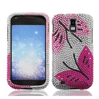 Samsung Galaxy S II S2 S 2 / SGH T989 T Mobile TMobile / Hercules Cell Phone Full Crystals Diamonds Bling Protective Case Cover Silver with Hot Pink Black Twin Butterflies Design: Cell Phones & Accessories