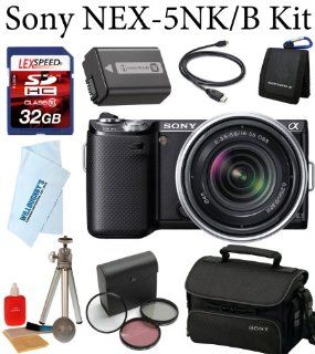 Sony NEX 5NK 16.1 MP Compact Interchangeable Lens Touchscreen Digital Camera (Black) + Sony E Mount SEL 18 55mm f/3.5 5.6 Zoom Lens + Sony Camera Case + Spare Battery + 32GB SDHC Memory Card + Professional Tripod + 3pc Filter Kit + Card Reader : Digital Sl