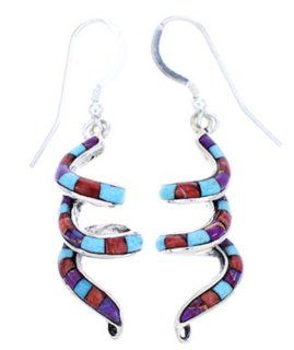 Genuine Sterling Silver Multicolor Inlay Hook Earrings Jewelry AW71278: SilverTribe: Jewelry