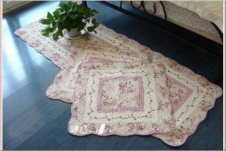 Shabby and Vintage Pink Rose 3pc Quiltedfloor Runner/rug Set  