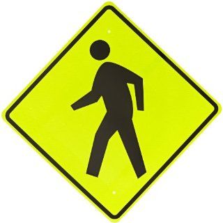 Brady 80067 30" Width x 30" Height B 995 Diamond Grade Reflective on Aluminum, Black on Reflective Yellow and Green Standard Traffic Sign, Pedestrians Pictogram: Industrial Warning Signs: Industrial & Scientific