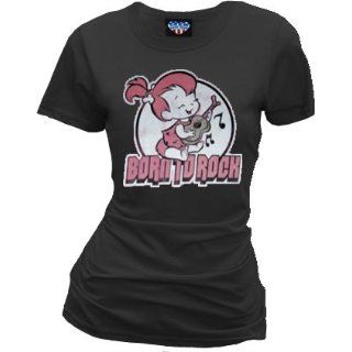 Junk Food Flintstones Pebbles Born to Rock Washed Black Juniors/Ladies T shirt Tee Clothing