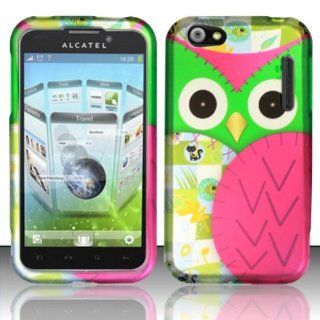 Green Pink Owl Hard Case Snap On Rubberized Cover For Alcatel One Touch Ultra 995: Cell Phones & Accessories