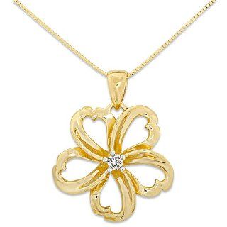 Plumeria Necklace with Diamond in 14K Yellow Gold   22mm: Pendant Necklaces: Jewelry