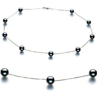PearlsOnly Tin Cup Black 7.5 8.0mm AAA Japanese Akoya Pearl Necklace with 14k White Gold Chain: PearlsOnly: Jewelry