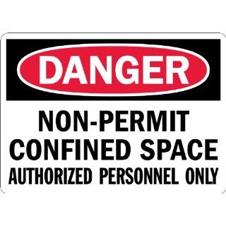 SmartSign Aluminum Sign, Legend "Danger Non Permit Confined Space", 7" high x 10" wide, Black/Red on White Industrial Warning Signs