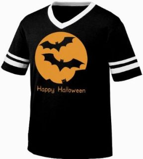 Happy Halloween Flying Bats Full Moon Mens Ringer T shirt, Cheap Easy Halloween Shirt Bats Silhouette Men's Ringer Shirt: Clothing