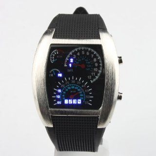 RPM Turbo Blue & White Flash LED Watch Brand NEW Gift Sports Car Meter Dial Men /Blue Light/black Band/black Watches