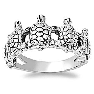 925 Sterling Silver Ring with Sea Turtle Inspired Design (10): Jewelry