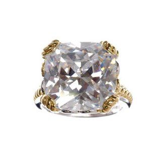 Sterling Silver Two Tone Citrine Cushion Cut Cocktail Ring: Right Hand Rings: Jewelry