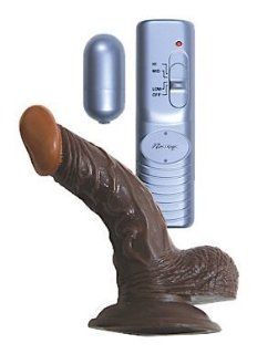 Real Skin Flexible Afro American Vibrating Curved Whopper Dong W/ Balls & Suction Base, 5inch, Brown: Beauty