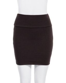 Brown Ladies Basic Cotton Spandex Mini Skirt Fold able Banded Waist