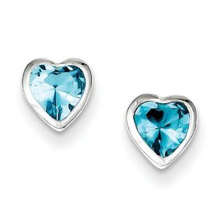 Sterling Silver Heart Shaped Light Blue Cz Earrings: Stud Earrings: Jewelry