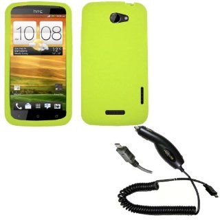 (2 Pack Combo) HTC1X.SKNG.10.74 HTC One X Neon Green Silicone Skin Case, Rubber Soft Sleeve Protector Cover Plus Plug in Car Charger + Live My Life Wristband: Everything Else