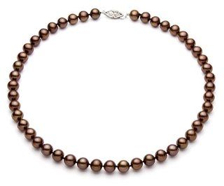 PremiumPearl 6 6.5mm Chocolate Freshwater Pearl Necklace AAA Quality 14K White Gold, 16" Length Jewelry