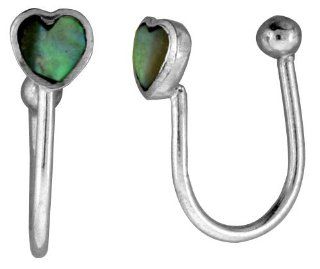 Small Sterling Silver Abalone Shell Heart Non Pierced Nose Ring (one piece): Jewelry