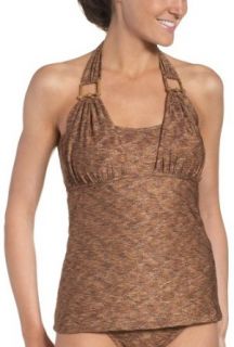 Anne Cole Women's Mozambique Heathered Metallic Buckle Bandeau Halter Tankini, Tiger'S Eye, X Small