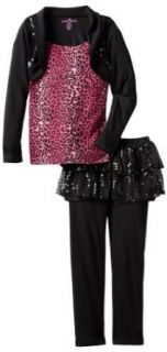 Almost Famous Girls 7 16 Shrug Animal Print Set, Black Leopard, 14 16 Years: Pants Clothing Sets: Clothing