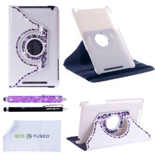 Nexus 7 Case   Rotating Faux Leather Bling Case Compatible with Google Nexus 7 (First Generation Only)   also includes 1 Bling Stylus Pen / 1 Long Stylus Pen / 1 ECO FUSED® Microfiber Cleaning Cloth   Cute Rhinestone Cover Perfect for Girls (Purple): C