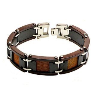 Style # CCB44 TY0 Tri Color Black Ceramic and Rose Gold Quality Plated Mesh Men's Designer Bracelet   approx. 15 mm x 8.5 inches: Jewelry