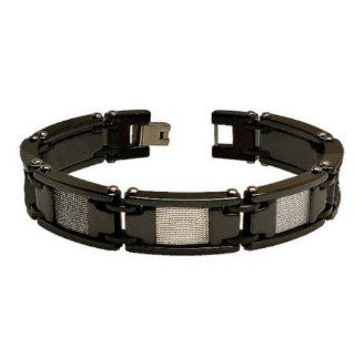 Style # CCB85 TY0 Two Tone Black Ceramic & Stainless Steel Mesh Men's Designer Bracelet   approx. 15 mm x 8.5 inches: Jewelry