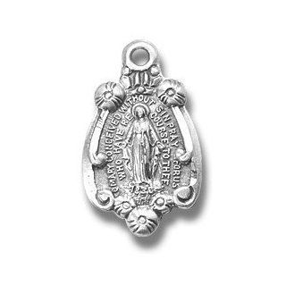 Sterling Silver Medal Small Fancy Miraculous Medal Mother of God St. Mary with 18" Stainless Chain: Jewelry