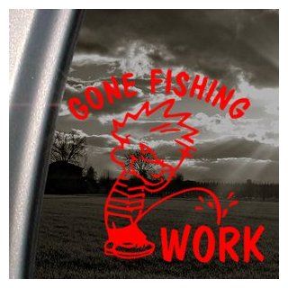 Funny Gone Fishing Red Decal Car Truck Window Red Sticker: Automotive