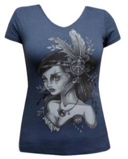 Juniors Wind by Erica Flannes Tattooed Indian Girl Tattoo V Neck T Shirt Blue at  Womens Clothing store: Fashion T Shirts
