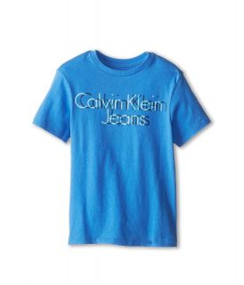 Calvin Klein Kids Overlay Crew Neck Tee Boys T Shirt (Blue)