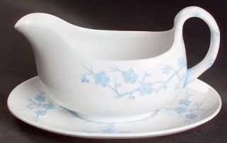 Spode Geisha Light Blue Gravy Boat & Underplate, Fine China Dinnerware   Blanche