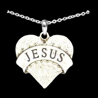 From the Heart Clear Crystal Rhinestone Heart Necklace with Jesus engraved across the Center..Rhinestones Sparkling!!Wonderful Easter, Christmas, Relegious, Christian, Baptist, or Catholic, Get Well Soon, Mother's Day, or Any Day Gift.Fantastic Gift fo