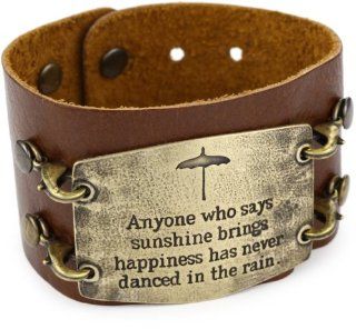 Lenny and Eva Chestnut with Brass Sentiment 'Anyone Who Says' Wide Cuff Bracelet Jewelry