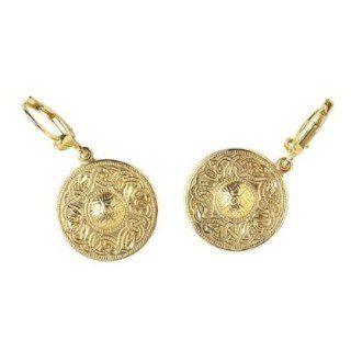 14K Gold Celtic Warrior Shield Drop Earrings Made in Ireland: Dangle Earrings: Jewelry
