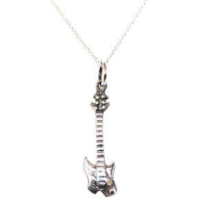 Decorum Jewellery. Solid Sterling Silver 925, Little guitar pendant, on an 18" (45cm) curb chain secured by spring ring clasp with terminals. Select length below Jewelry
