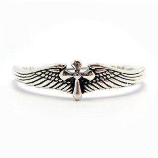 Inspirational Engraved Cross Wing Bangle Bracelet Silver Tone Metal with Cross Charm; Engraved Words: "God grant me the SERENITY to accept the things I cannot change; COURAGE to change the things I can; and WISDOM to know the difference.": Jewelr