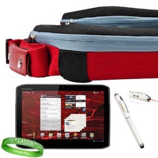 XOOM 2 Case Hard Cube Case with Shoulder Strap and Attached Pocket to Contain Motorola Accessories for All Models of Motorola XOOM 2 10.1 Inch Android Tablet (Latest Generation) ** BLACK   RED ** + Compatible Vangoddy 3 in 1 XOOM 2 Stylus, Laser Pointer, &