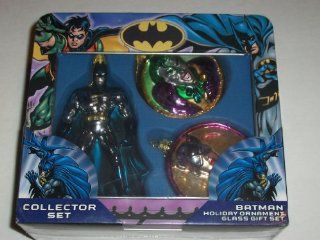 Batman Holiday Hand Crafted Glass Ornament Collector Set in Metal Tin "Contains Full Batman Ornament, Joker and Catwoman Bust Ornaments"  Decorative Hanging Ornaments  