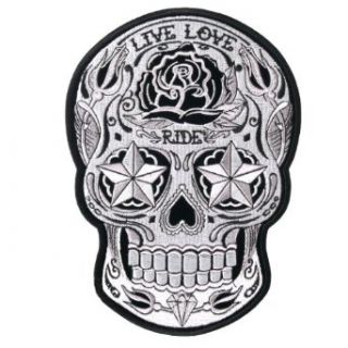 Motorcycle Biker Jacket Embroidered White Sugar Skull Patch 4"x5": Accessories: Clothing