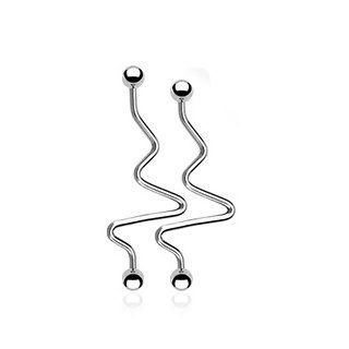 316L Surgical Steel ZigZag Industrial Barbell   14G (1.6mm), 38mm Length, 5mm Ball Size   Sold As A Pair: Body Piercing Lip Screws: Jewelry