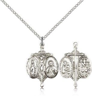 .925 Sterling Silver Novena Medal Pendant 7/8 x 5/8 Inches  0021  Comes with a .925 Sterling Silver Lite Curb Chain Neckace And a Black velvet Box: Jewelry