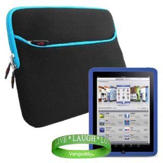 iPad Carrying Case Scratch Resistant Neoprene Sleeve with Attached Pocket to Contain ipad Accessories for Apple ipad Tablet wifi + 3G model ( iPad 16gb , iPad 32gb , iPad 64gb flash drive) ** BLACK   BLUE ** + ** BLUE ** iPad Silicone Skin + Vangoddy Live 