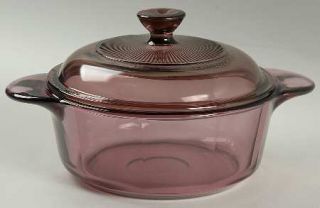 Corning Visions Cranberry 1 Qt Round Covered Casserole, Fine China Dinnerware  