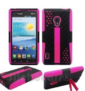 [SlickGears] Black/Hot Pink Type V Dual Layer Impact Armor Kickstand Case for LG Lucid 2 VS870 by Verizon: Cell Phones & Accessories