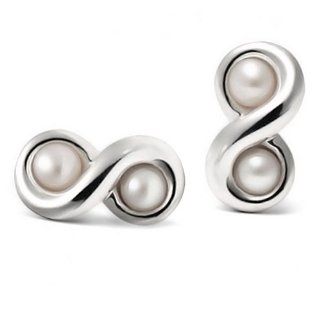 Figure Eight White Pearl Sterling Silver Infinity Earrings: Dangle Earrings: Jewelry