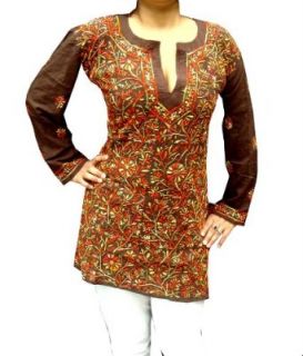 Scoop Neck Brown Cotton Tunic Top Summer Dress: World Apparel: Clothing