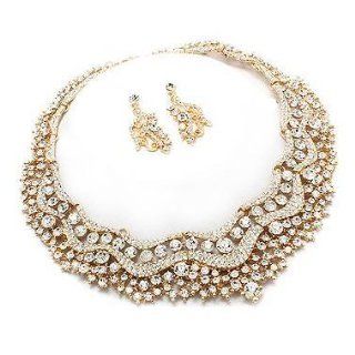 Bridal Wedding Jewelry Set Crystal Rhinestones Stunning Bib Necklace Gold: Jewelry