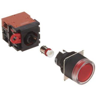 Omron A22L GR 12A 11M Full Guard Type Pushbutton and Switch, Screw Terminal, LED Lighted, Momentary Operation, Round, Red, 12 VAC/VDC Rated Voltage, Single Pole Single Throw Normally Open and Single Pole Single Throw Normally Closed Contacts: Electronic Co