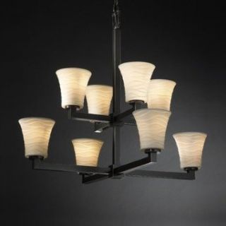 Justice Design POR 8828 15 BMBO DBRZ Modular Eight Light 2 Tier Chandelier, Impression Option: Bamboo Shade Impression, Choose Finish: Dark Bronze Finish, Choose Lamping Option: Standard Lamping    