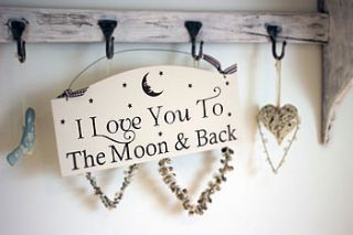 'love you to the moon and back' hanging sign by hush baby sleeping